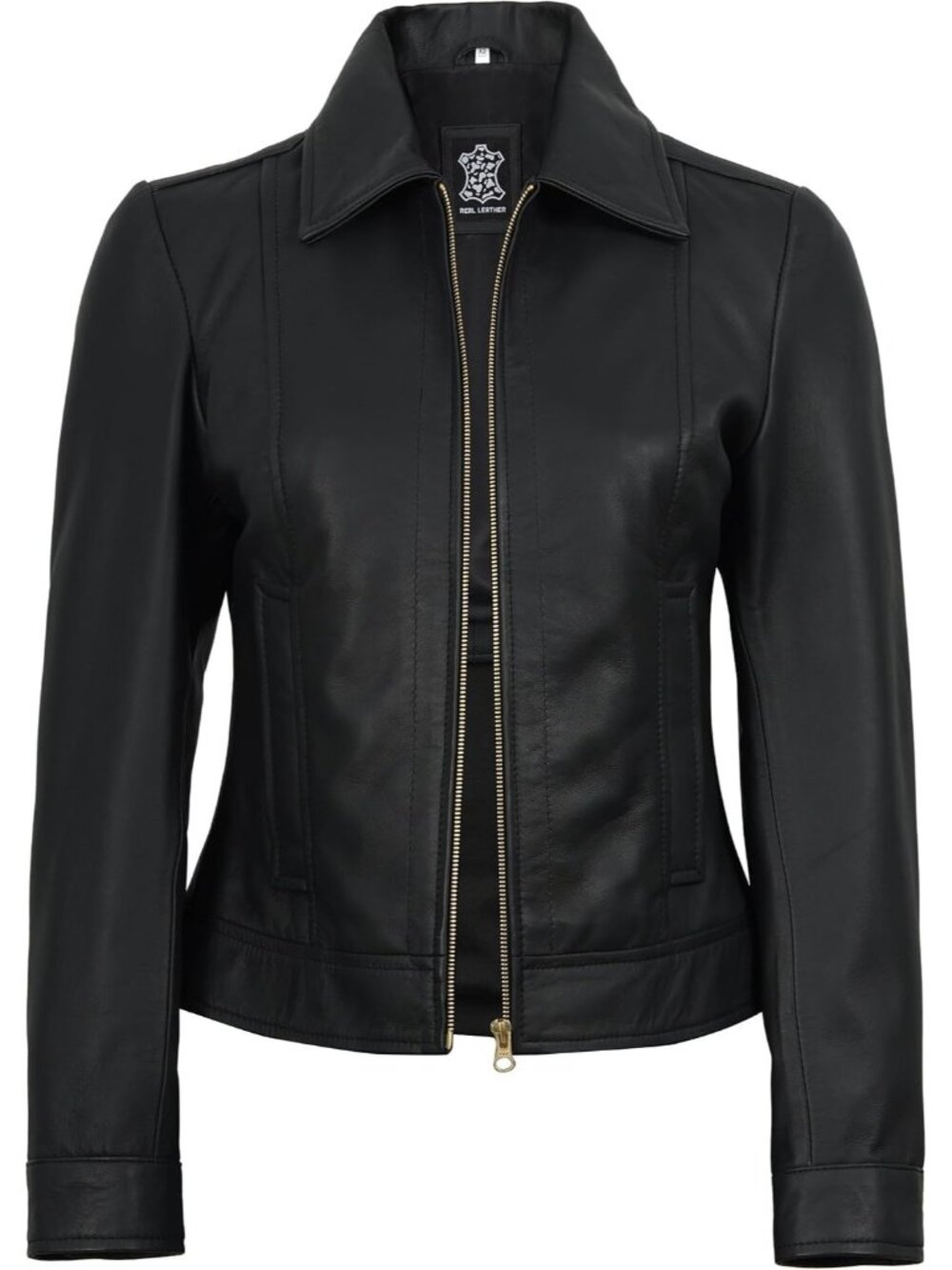 Women’s Black Golden Leather Jacket Casual Vintage Style Classic Moto Outerwear
